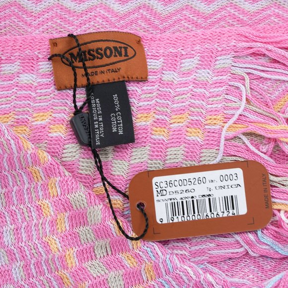 Missoni Women Missoni Women\'s Cotton Zig-Zag Checkered Scarf Shawl Sarong Wrap Light Pink Blue
